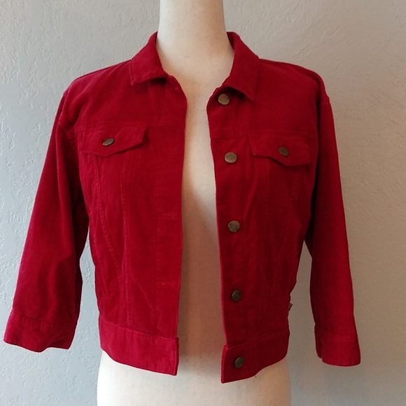 Esprit Jackets & Blazers - ESPRIT Red corduroy jacket 3/4 sleeve Vintage